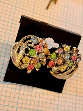 STAR Silver-Tone Multicolor Crystal Cluster CLIP -On Earrings